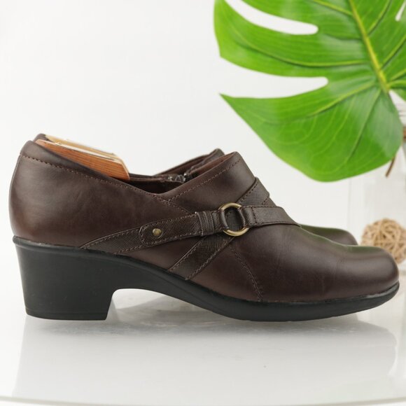 Clarks Womens Genette Arc Loafer Size 11 M Brown Leather Block Heel Bootie Shoe - Picture 7 of 12